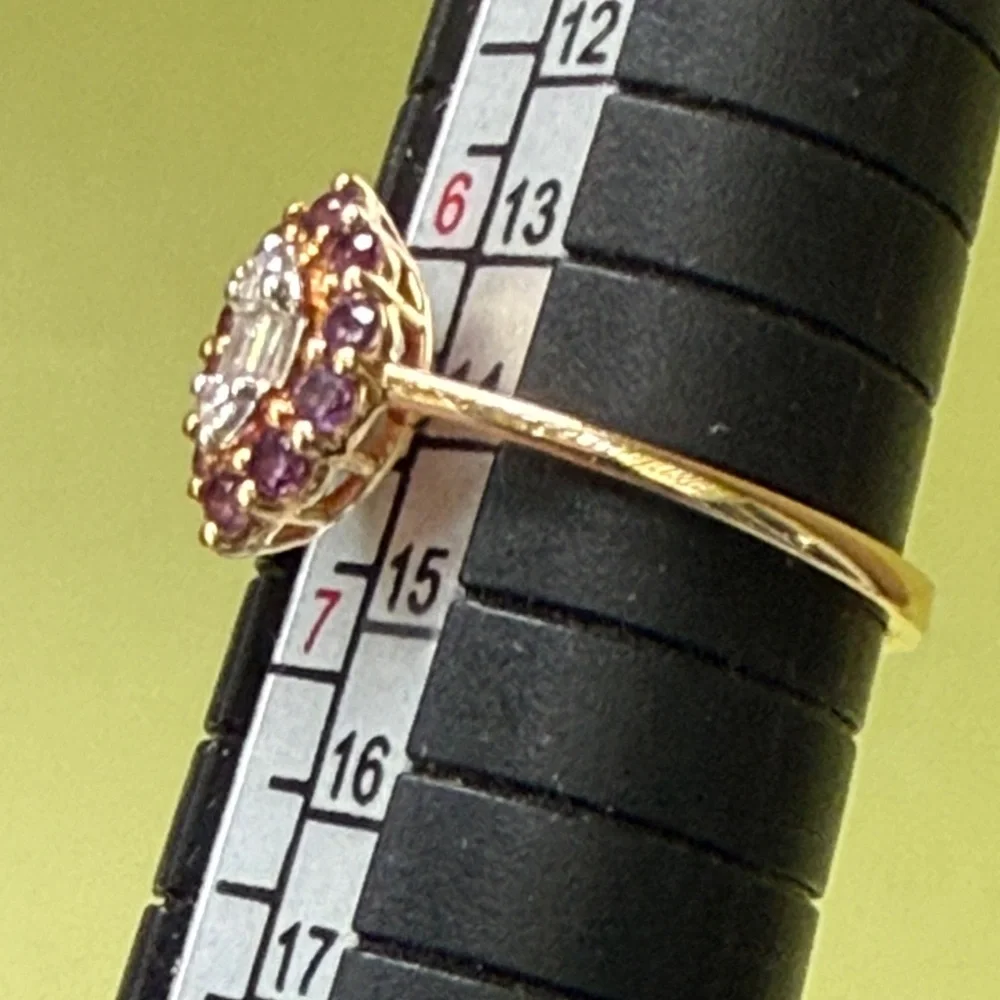 New in box 18K Gold Natural Diamonds and Natural Amethyst Gemstone Ring